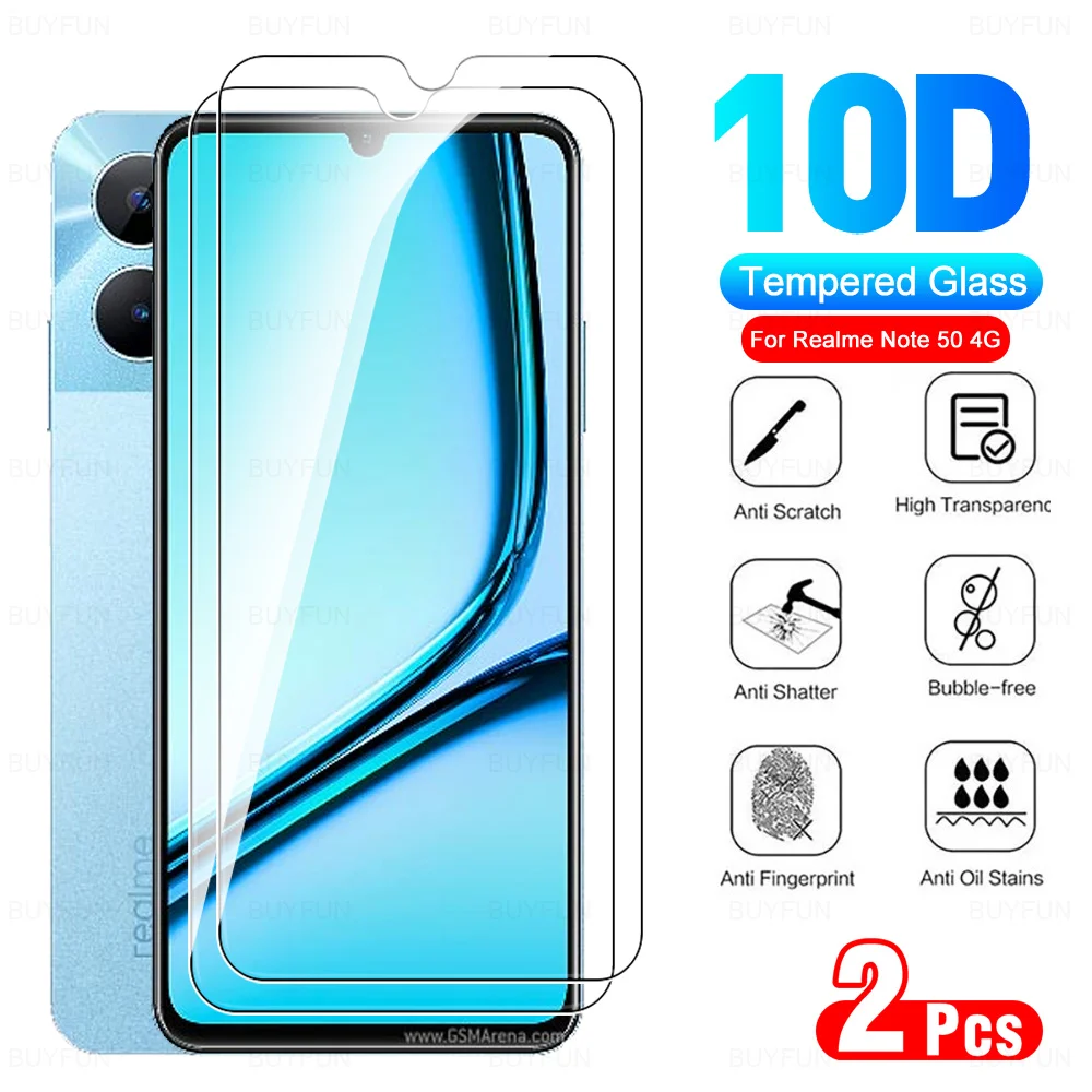 2Pcs 9H Glass For Realme Note 50 Tempered Glass Screen Protector Realmi Realmy Note50 Not 50 RealmeNoto50 4G 2024 RMX3834 6.74in