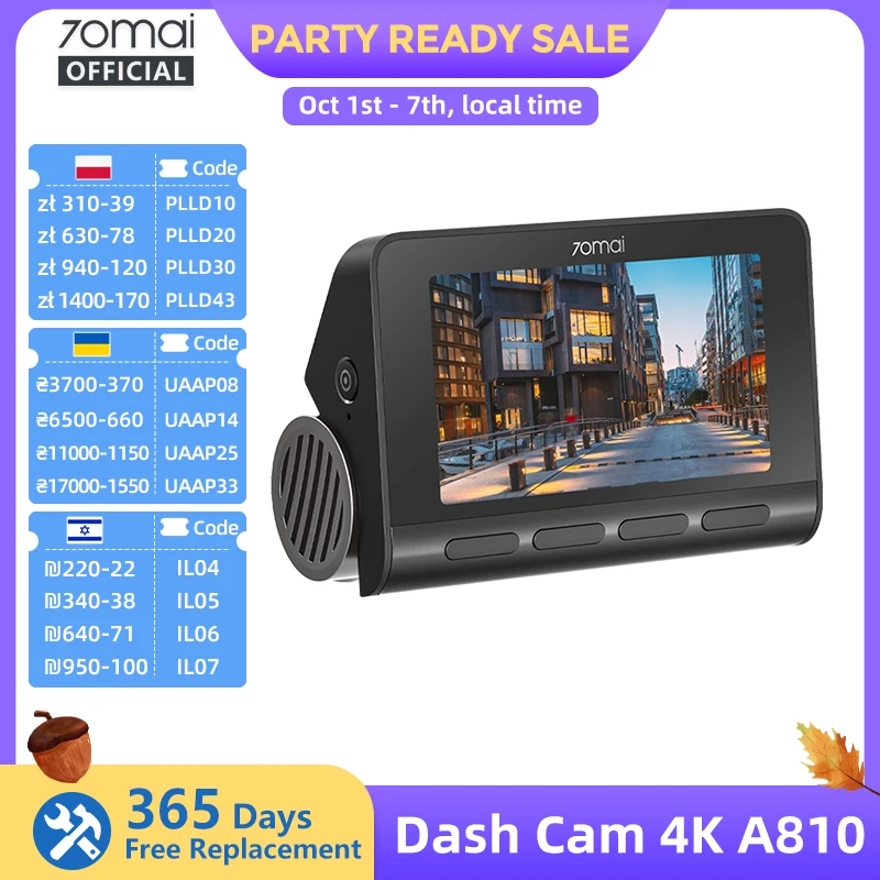 Dash Cam 70mai A810 4K HDR con GPS Integrato, ADAS, Monitoraggio Parcheggio 24H, Compatibile 4G, DVR per Auto 70mai A810