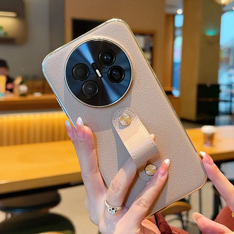 Fashion Solid Color Lychee Pattern Phone Case for Huawei Mate 60 70 Pro+ with Leather Finger Ring