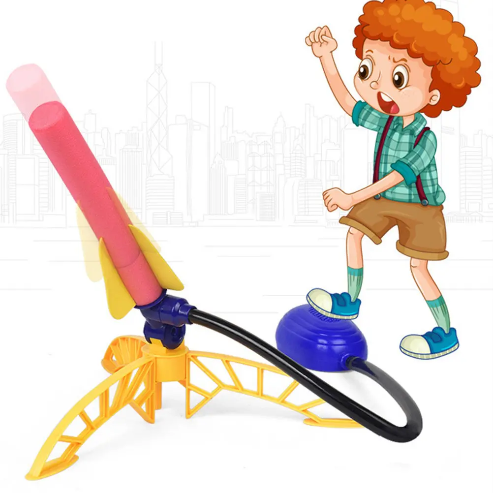 Children Pneumatic Space Rocket Launcher Set Pump Blast Adjustable Angle Outdoor Game Backyard Fun Novelty Launcher