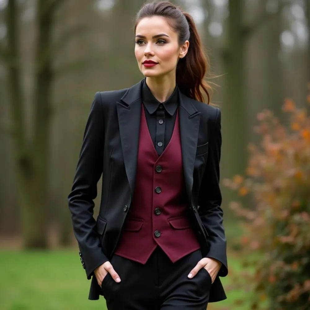 SILIWEYA Women 3 Piece Suit Set Blazer Vest Pants Slim Fit Office Business Party Formal Attire Customizable Size for Ladies
