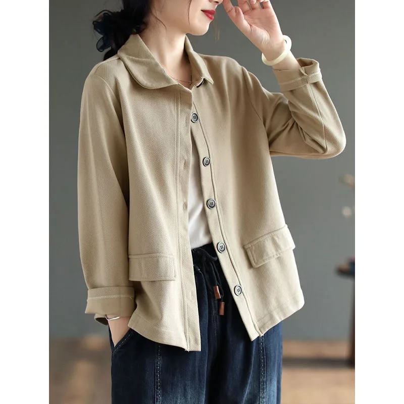 Women\'s Clothing 2023 Autumn Winter New Simplicity Versatile Spliced Button Doll Neck Long Sleeve Solid Color Commuting Shirt