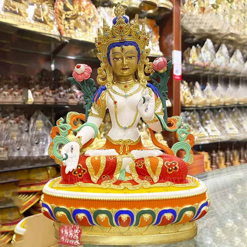 

high grade colored draw Good Buddha statue bless family Safety Health luck White Tara Guan yin Buddha Painted Buddha statue