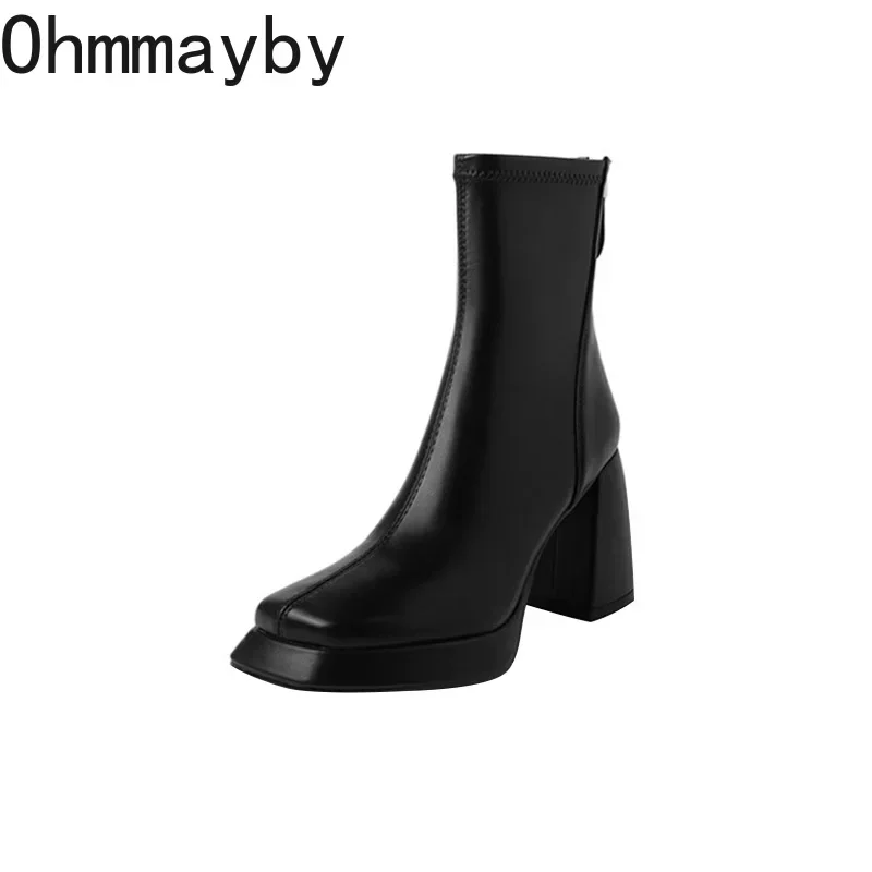 Vintage Square Toe Women Ankle Boots Fashion Back Zippers Short Booties Autumn Winter Laides Concise Largas Booties