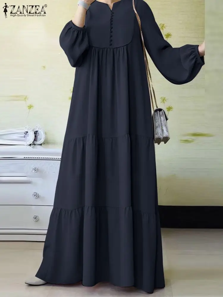 Oversize Robe Muslim Hijab Long Dress ZANZEA Eid Mubarek Abaya Isamic Clothing Women Long Sleeve Isamic Vestidos Turkey Kaftan