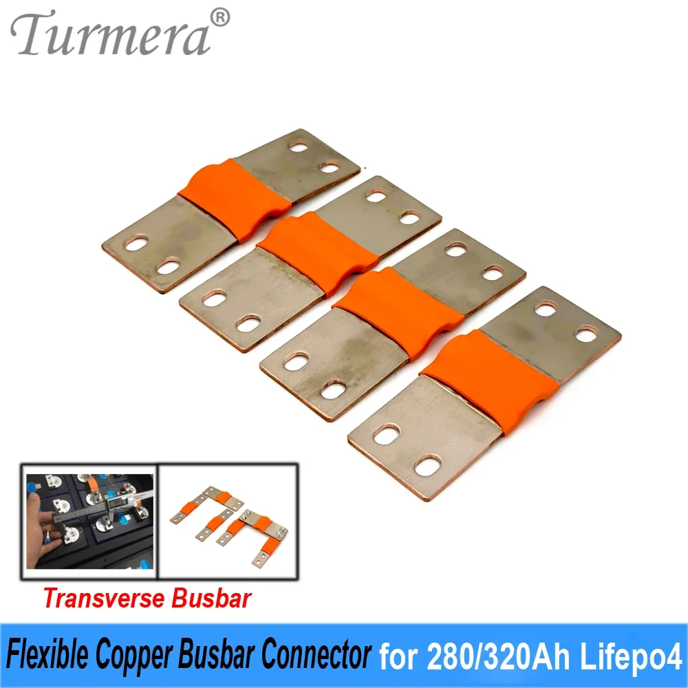 Turmera 12V 24V 48V Lifepo4 Battery Flexible Busbar Copper Connecter Hole to Hole 80mm 2mm 400A for 280Ah 320Ah Lifepo4 Battery