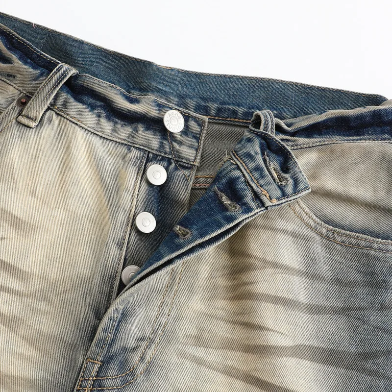 HKSH 2025 ربيع وصيف جديد الرجال المد فاسق ضوء القذرة المتعثرة غسلها الكتابة على الجدران استرخاء فضفاض الجينز خمر الدنيم السراويل HK14330