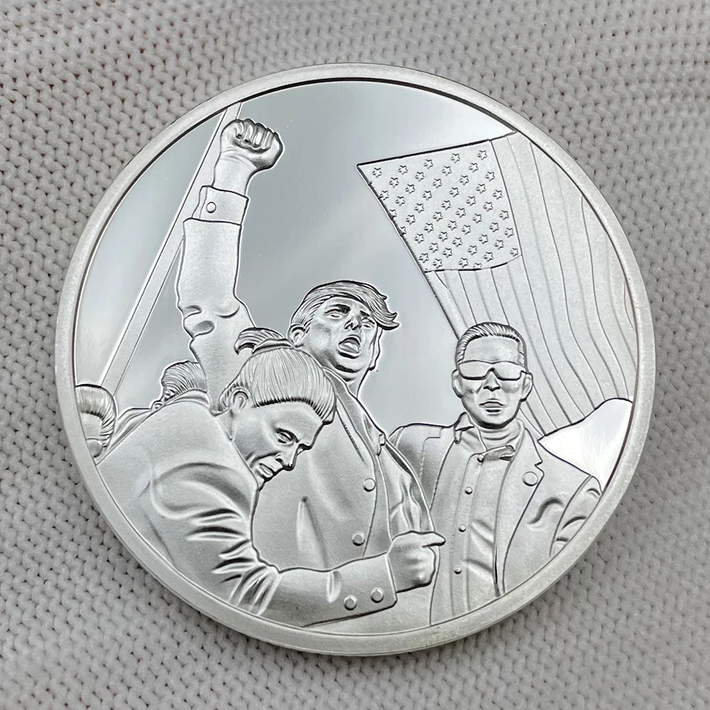 Moneda de plata de ataque a Donald Trump, 2024, 47 ° Presidente de Estados Unidos, Lucha, nunca se rinden, desafío, moneda coleccionable