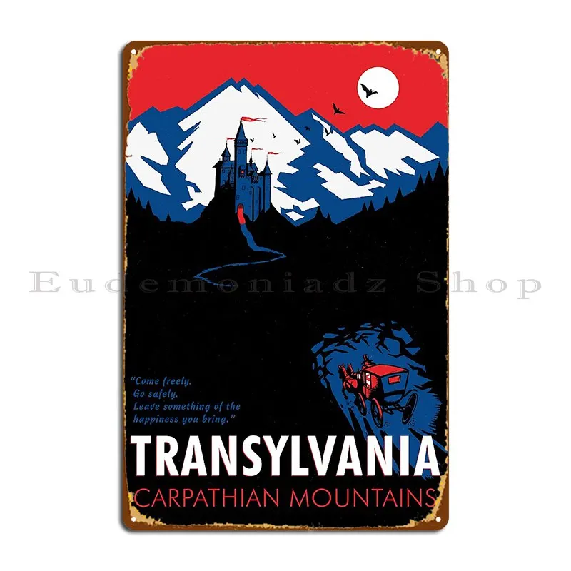 Draculas Transylvanian Travel Poster Metal Sign Wall Custom Cinema Printed Design Cinema Tin Sign Poster