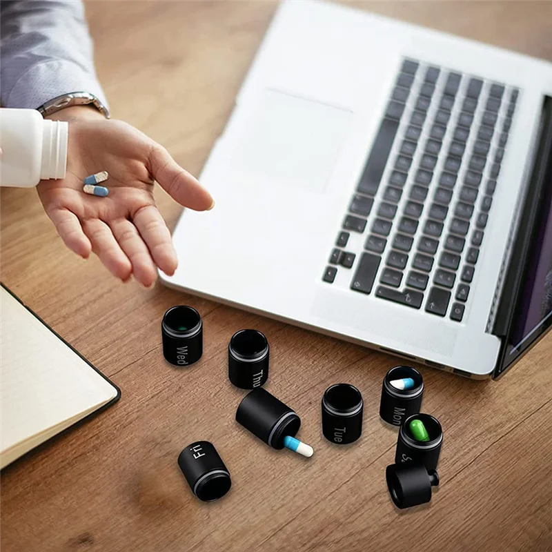 

AX83-Pill Box Keychain Pill Holder Waterproof 7 Day Travel Weekly Pill Container Case Metal Compact Pill Box For Outdoor Use