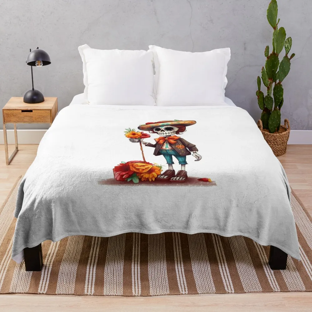 Dia de los Muertos: Flower Bearer Throw Blanket Retros Bed covers wednesday Blankets