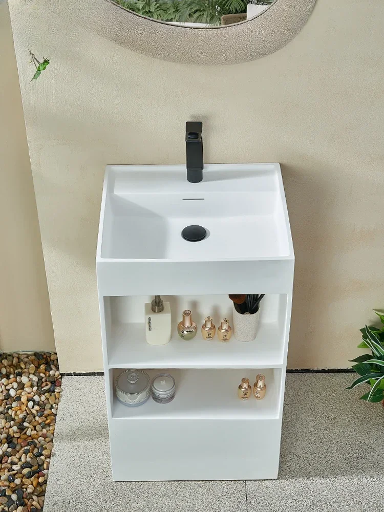 Artificial stone bathroom cabinet integrated floor standing creative storage, hand washing sink, cream air