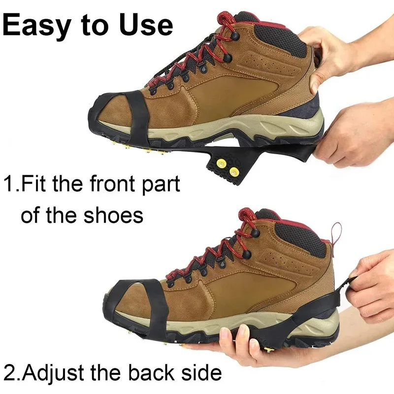 Cubrezapatos antideslizantes con picos de hielo para deportes al aire libre de invierno, con diez picos para escalar en condiciones nevadas.