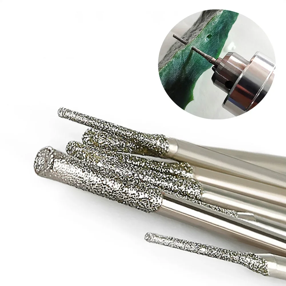 5pcs Diamond Coated Drill Bits Set 0.8/1.2/1.8/2/2.5mm with 2.35mm Shank-Precision Drill Bits for Glass, Jade, Amber Drill