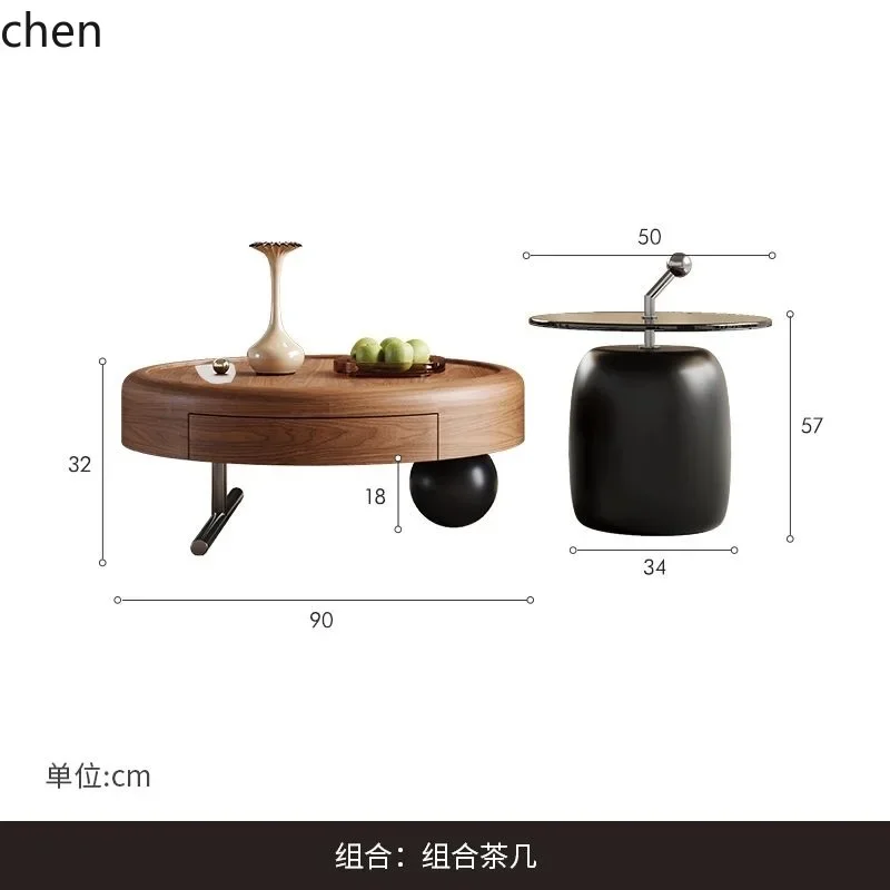 W5.19 Meja Kopi Bulat Kayu Solid Ruang Tamu Sederhana Rumah Apartemen Kecil Kombinasi Model Baru