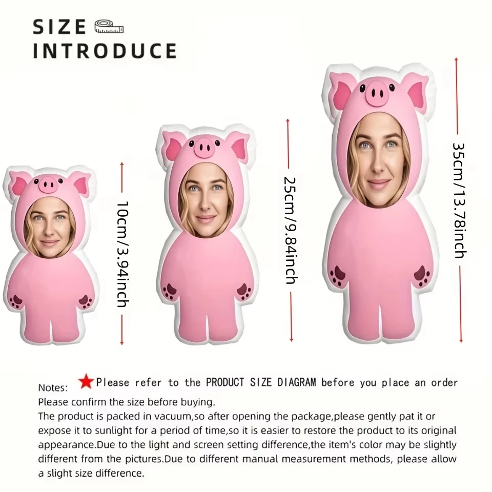 Customized Pink Pig Animal Photo Pillow Personalized Face Print Cute Plush Doll Girl Souvenir Home Decor Stuffed Cushion