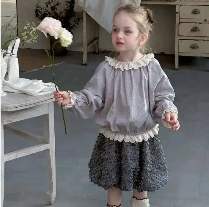 

New Baby Girls Fashion Sets, Blouse + Ral Skirts Princess Elegant Suits 2-6T