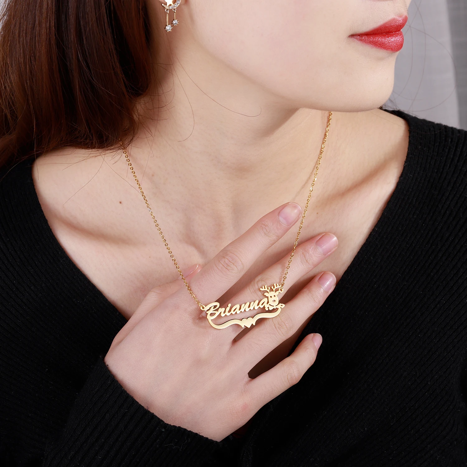 اسم مخصص قلادة جديدة 18K مطلية بالذهب الفولاذ المقاوم للصدأ الرنة القلب تصميم شخصية عيد الميلاد مجوهرات هدية للنساء #3