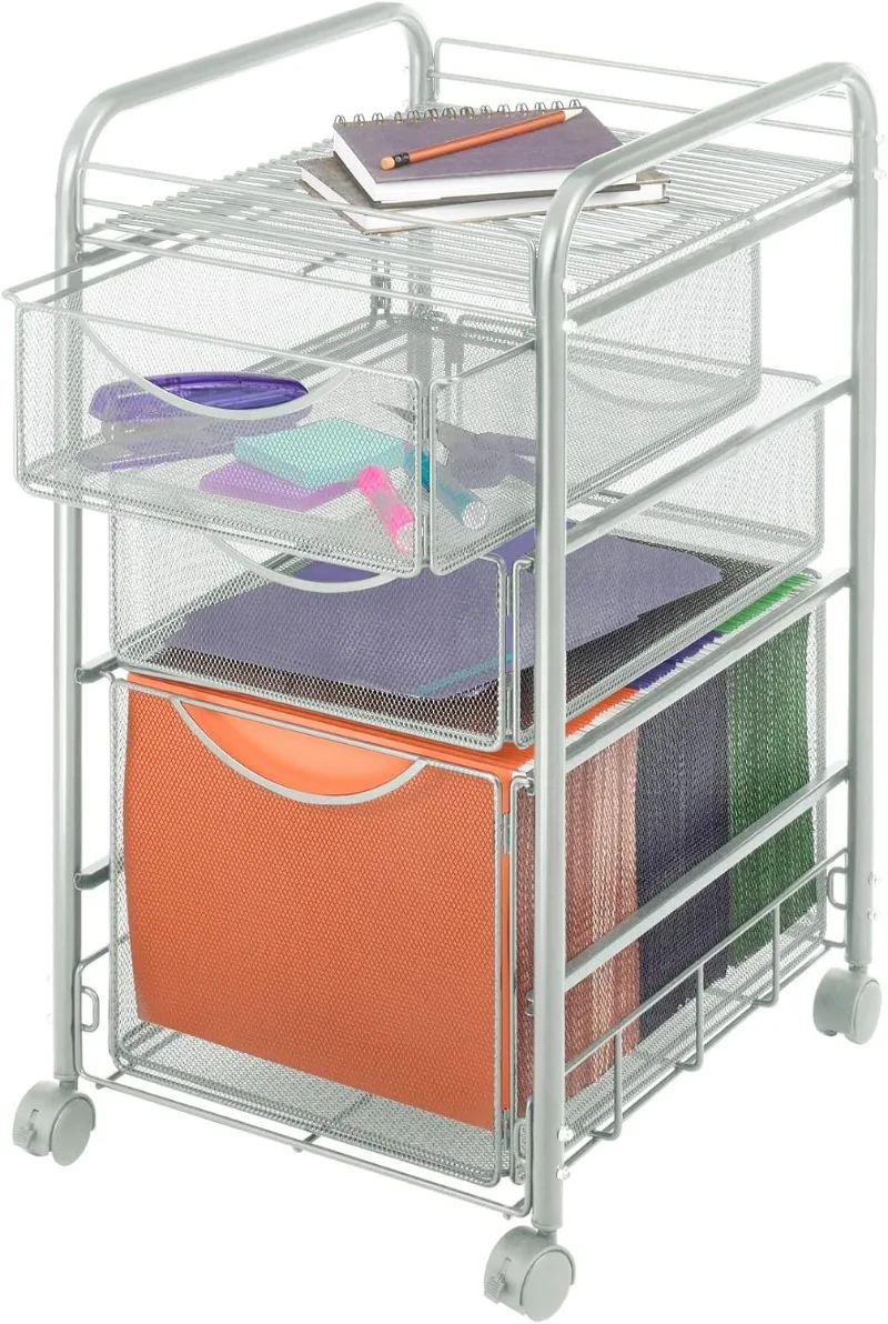 

Rolling File Cart with Large File Drawer and 2 Supply Drawers, Fits Letter-Size Hanging Folders, Durable Steel Constr