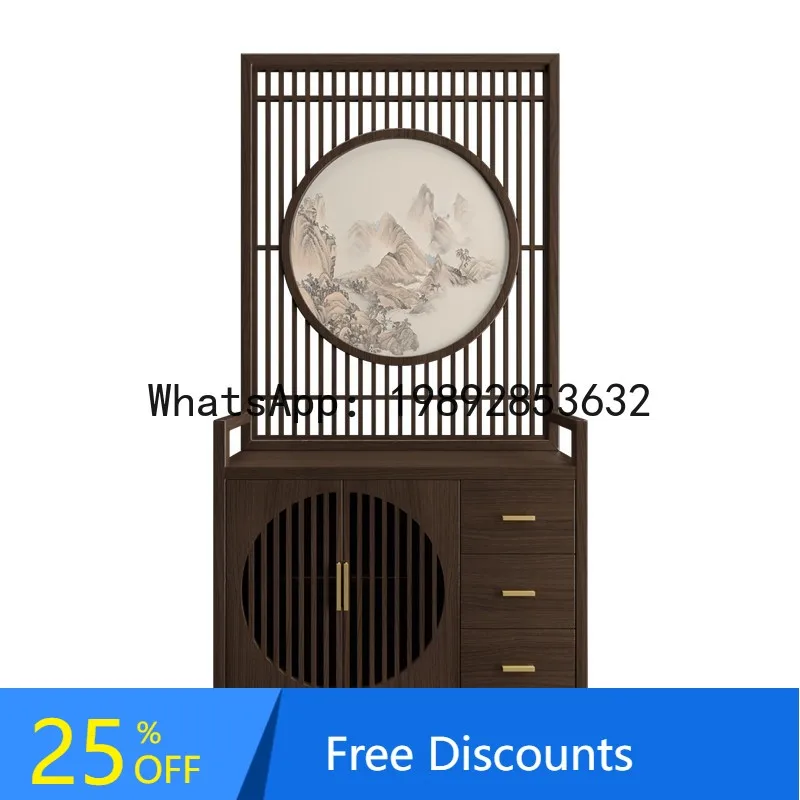 

YFY Entryway Screen Partition Shoe Cabinet Integrated New Chinese Style Solid Wood Rack for Home Living Room Opposite Entrance