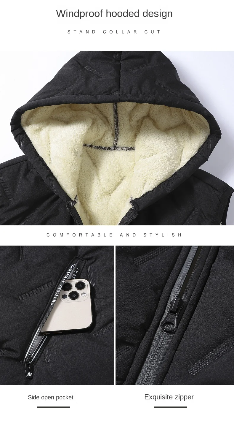 سترة من جلد الخراف عبر الحدود، سترة بغطاء للرأس للرجال، سترة قطنية مخملية غير رسمية للرجال، سترة مخملية للرجال، سترة مخملية للرجال على شكل حرف V #5