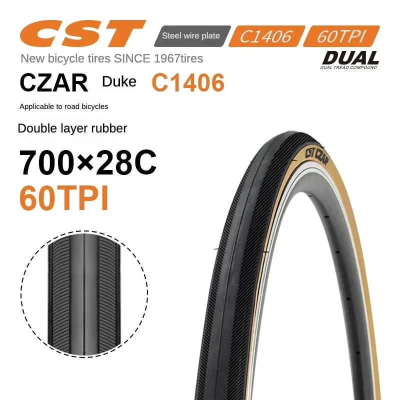 Cst Zhengxin Road Bike Outer Tire Bicycle Tire Retro Yellow Edge 700*25 28 40c Puncture-Proof Double Sizing Materials Tire