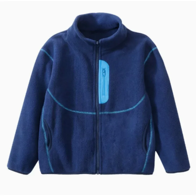 Windproof Hooded Zip Full Fleece Child Coat Contrast Baby Boys Jackets Kids Outfits Children Outerwear 3-14 Years