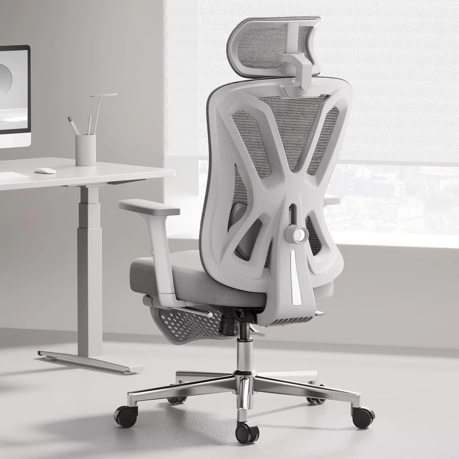 P5 Ergonomic Office Chair, Desk Chair with Adjustable Lumbar Support and Height, Comfortable Mesh Computer Chair,White