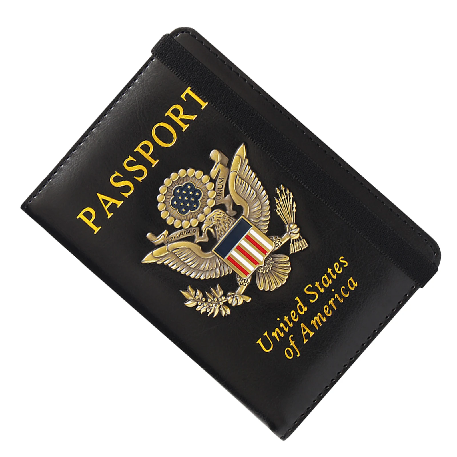 Porta Pasaportes con Bloqueo RFID para Mujer y Hombre, Cartera de Viaje de Cuero PU con Insignia Metálica 3D, Funda para Documentos de Viaje (Negro)