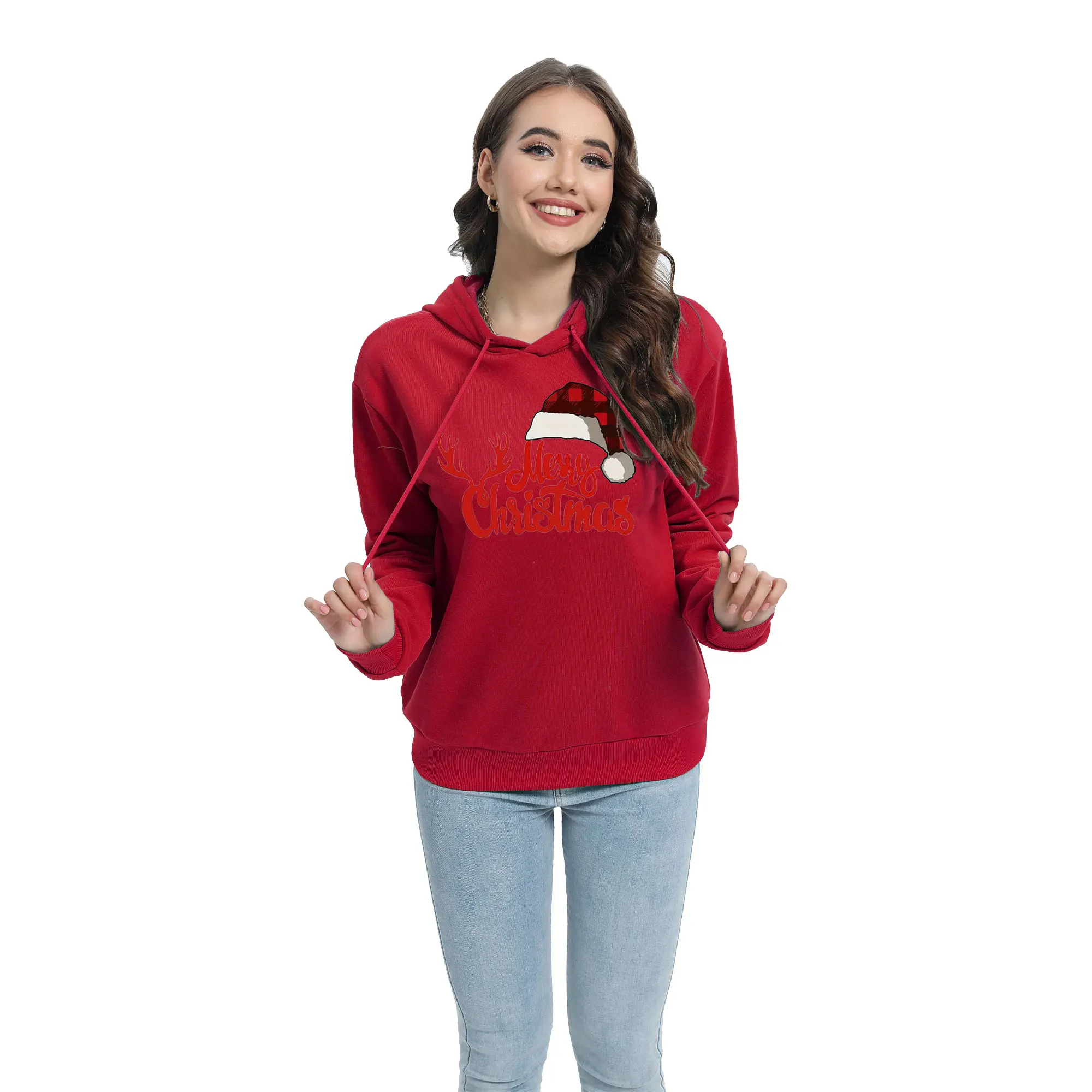 

Christmas Merry Christmas Sports Shirt Round Neck Long Sleeve Printed Pattern Street Clothing Women's Large Hoodie