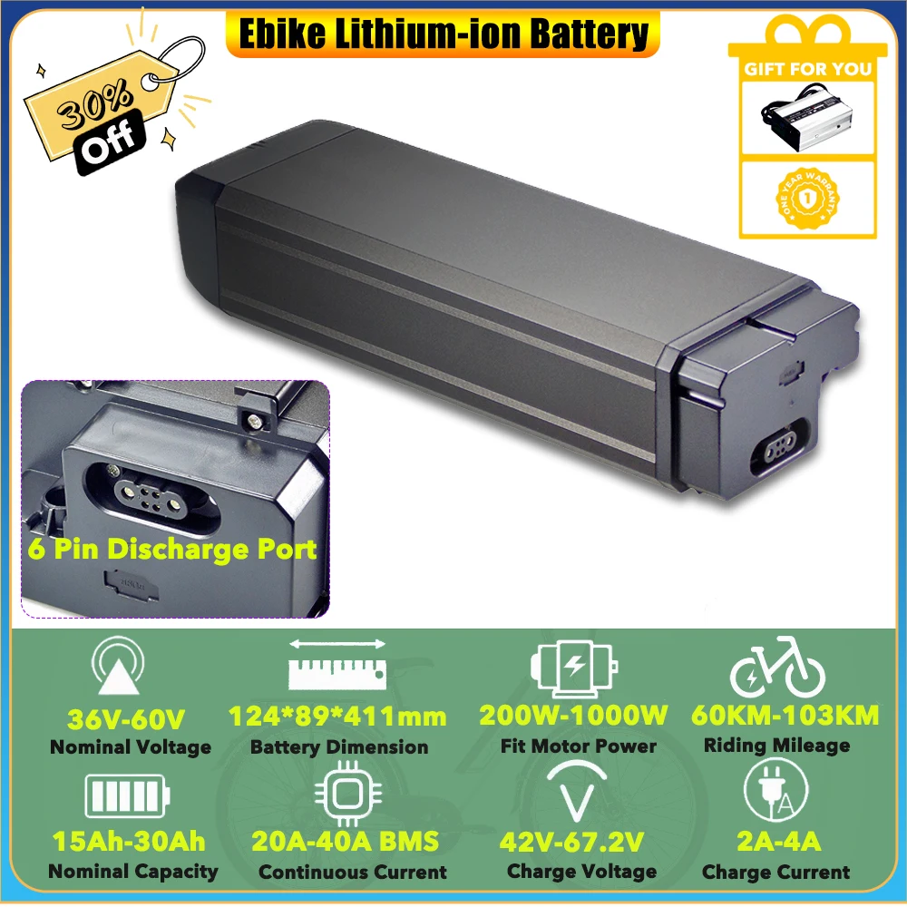 

Педаль для электрического велосипеда, 48 В, 15 Ач, 17,5 Ач, 52 В, 20 Ач, литий-ионный аккумулятор в задней стойке