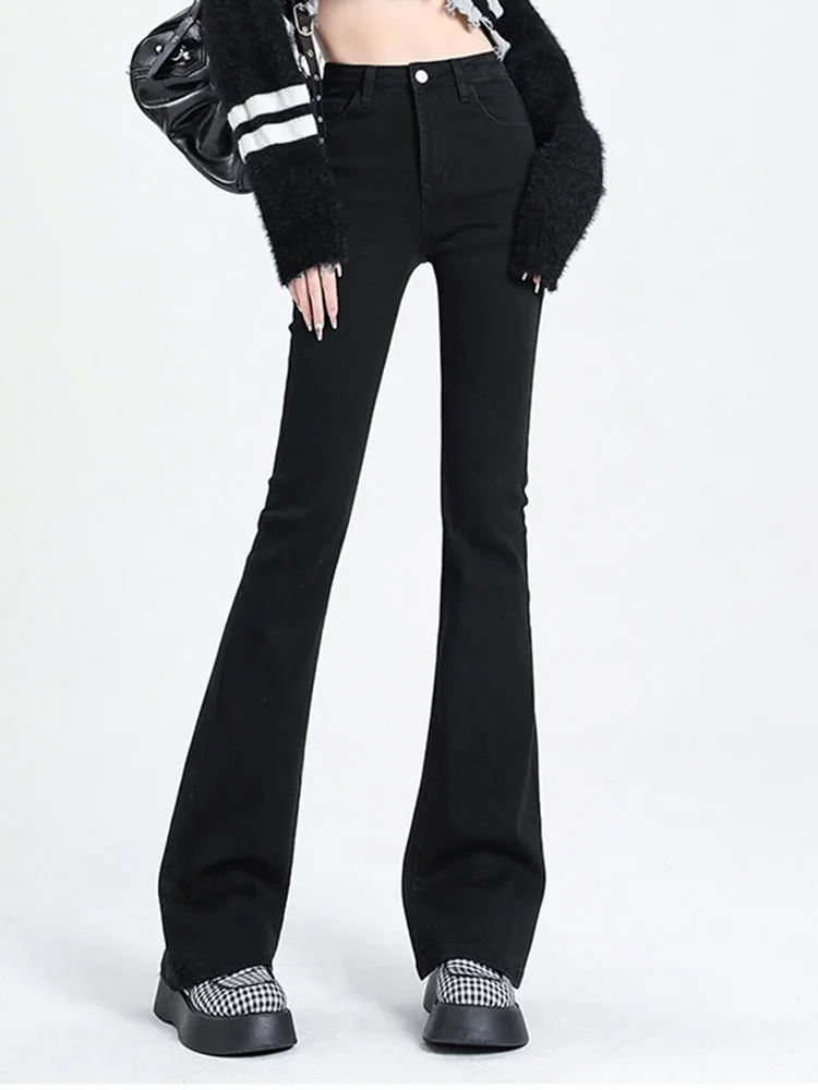 Jeans skinny svasati alla moda coreana Pantaloni casual in denim a gamba larga a vita alta da donna Primavera Autunno Nuovi Vaqueros slim vintage elasticizzati