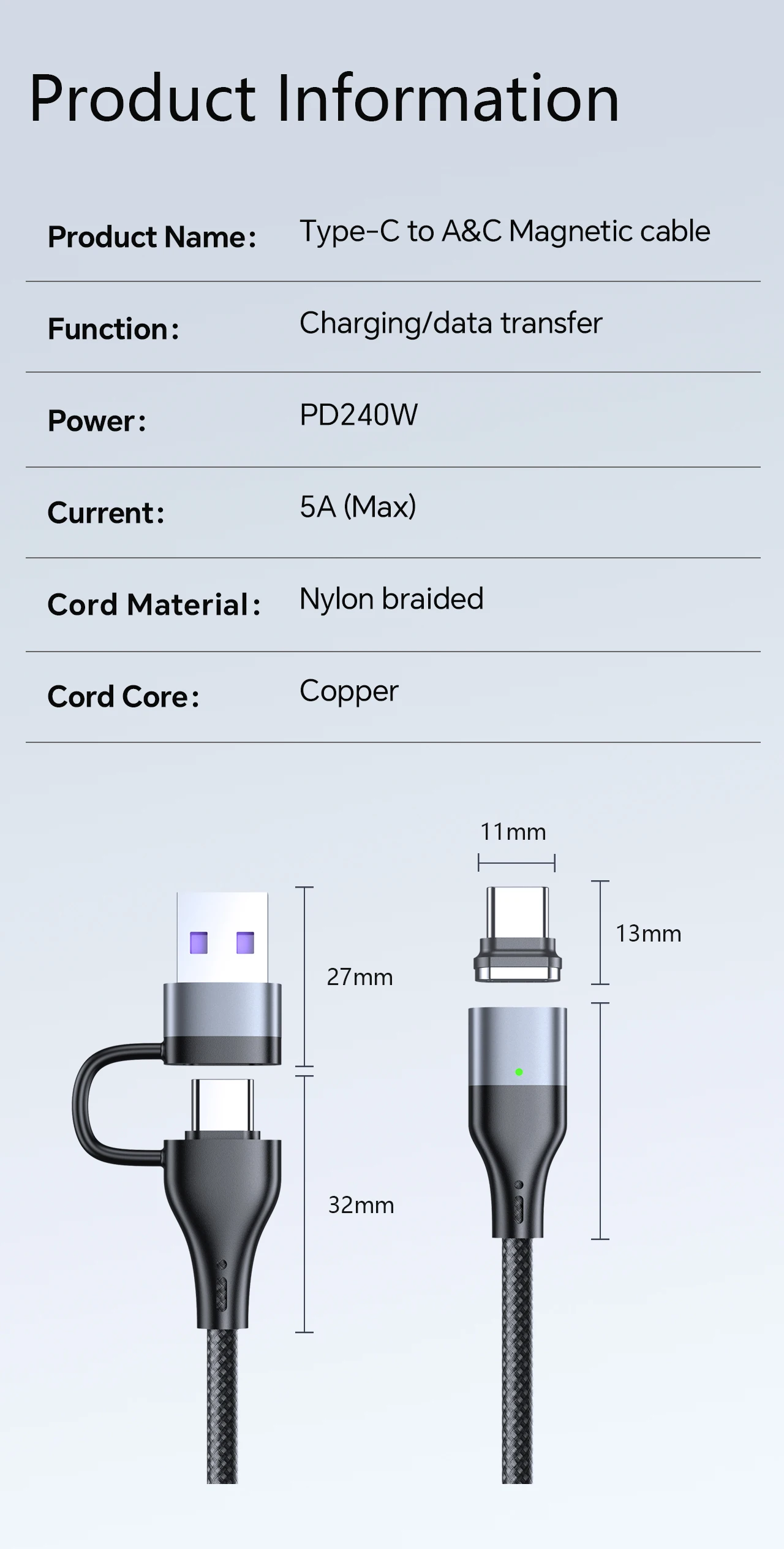 PD 240W USB-C Magnetisches Datenkabel USB Typ C Ladekabel 3-in-1 Schnellladegerät USB-C Kabel für iPhone 17 16 15 Huawei Datenkabel – Detail 12