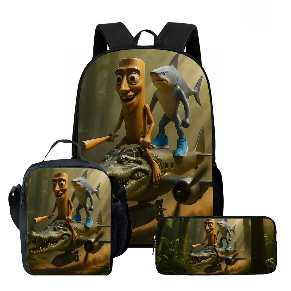 

Cartoon Popular Novelty Funny tungtungtung 3D Print 3pcs/Set Student School Bags Laptop Daypack Backpack Lunch bag Pencil Case