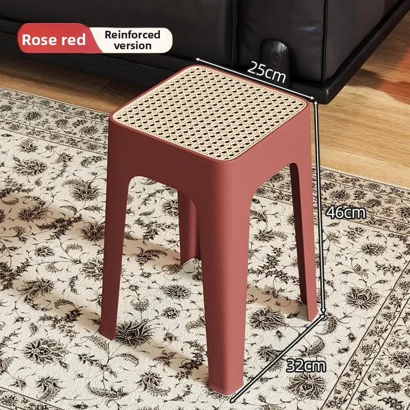Medieval imitation rattan woven square stool can be stacked modern simple living room dining stool plastic stool household