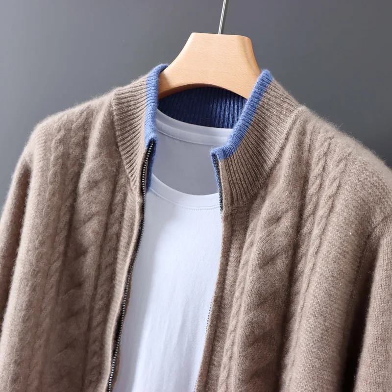 

Утолщенный кардиган из чистого кашемира на молнии, мужской свободный свитер полувысоты в тон, деловой вязаный кашемировый свитер для отдыха