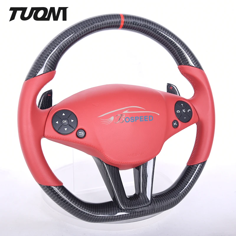 Auto Parts Custom Red Smooth Leather Carbon Fiber Steering Wheel Compatible For Mercedes Benz SLS