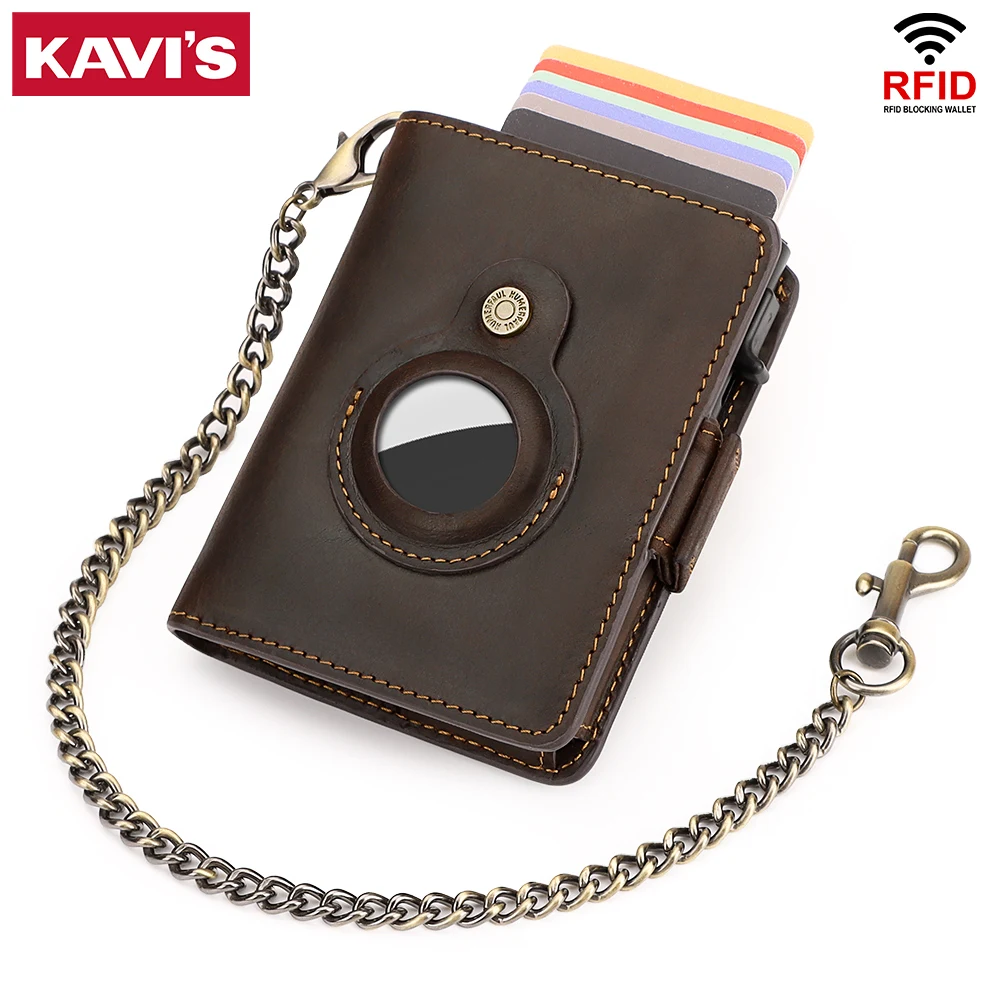 

Genuine Leather Anti Theft Credit Card Holder Wallet for Airtag RFID Aluminum Bank Cardholder Case for Men Air Tag Tracker