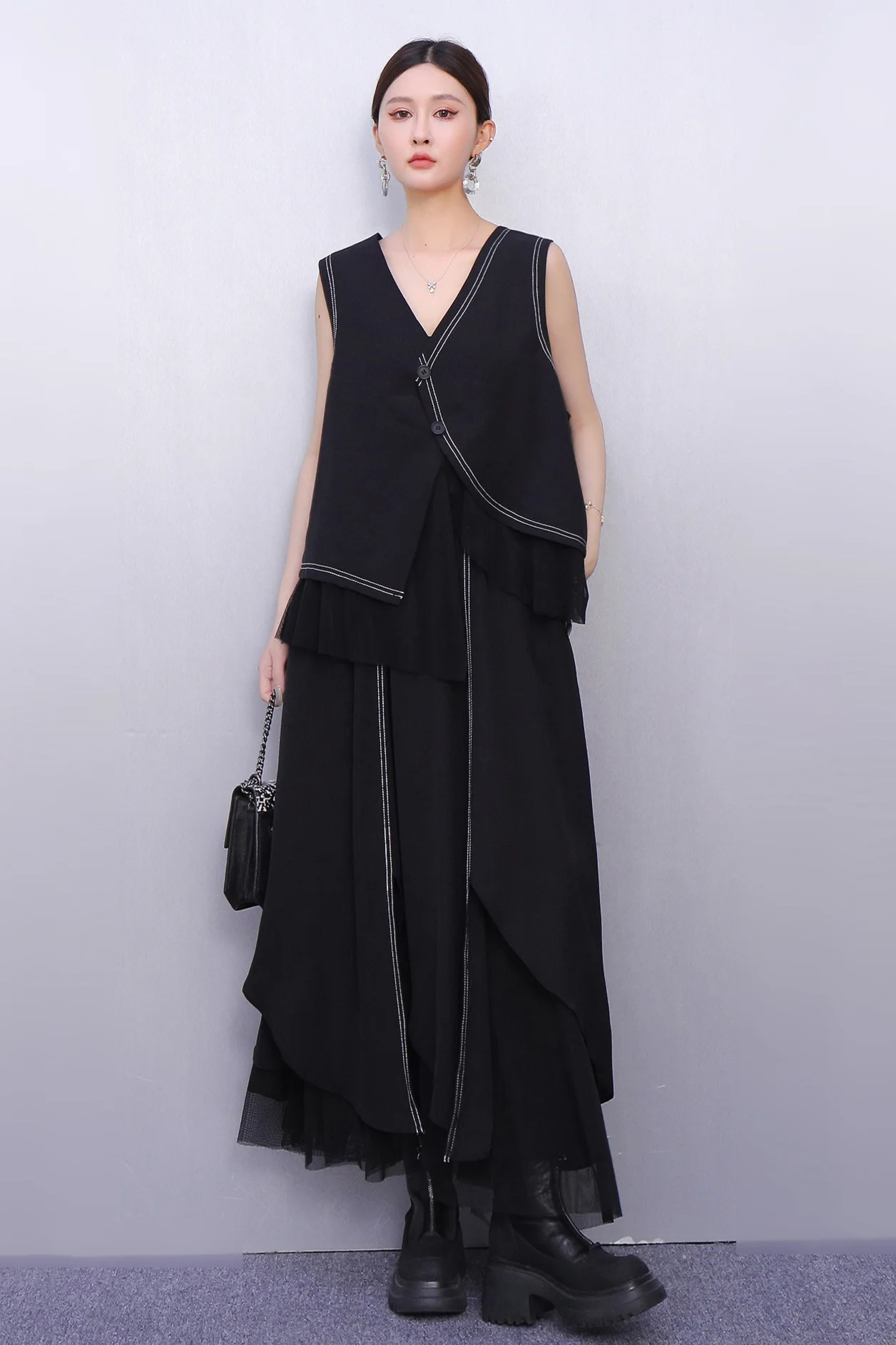 

Осень 2024, новый модный свободный женский костюм, жилет, длинные юбки нестандартной формы, комплект из двух предметов, женский J2016