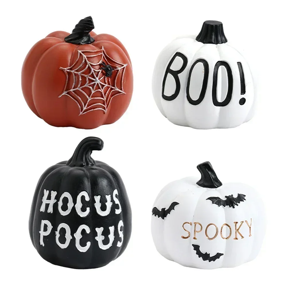 Charming Indoor Halloween Pumpkin Decoration Featuring Black Spiders for Creating a Festive Atmosphere at Home or Office