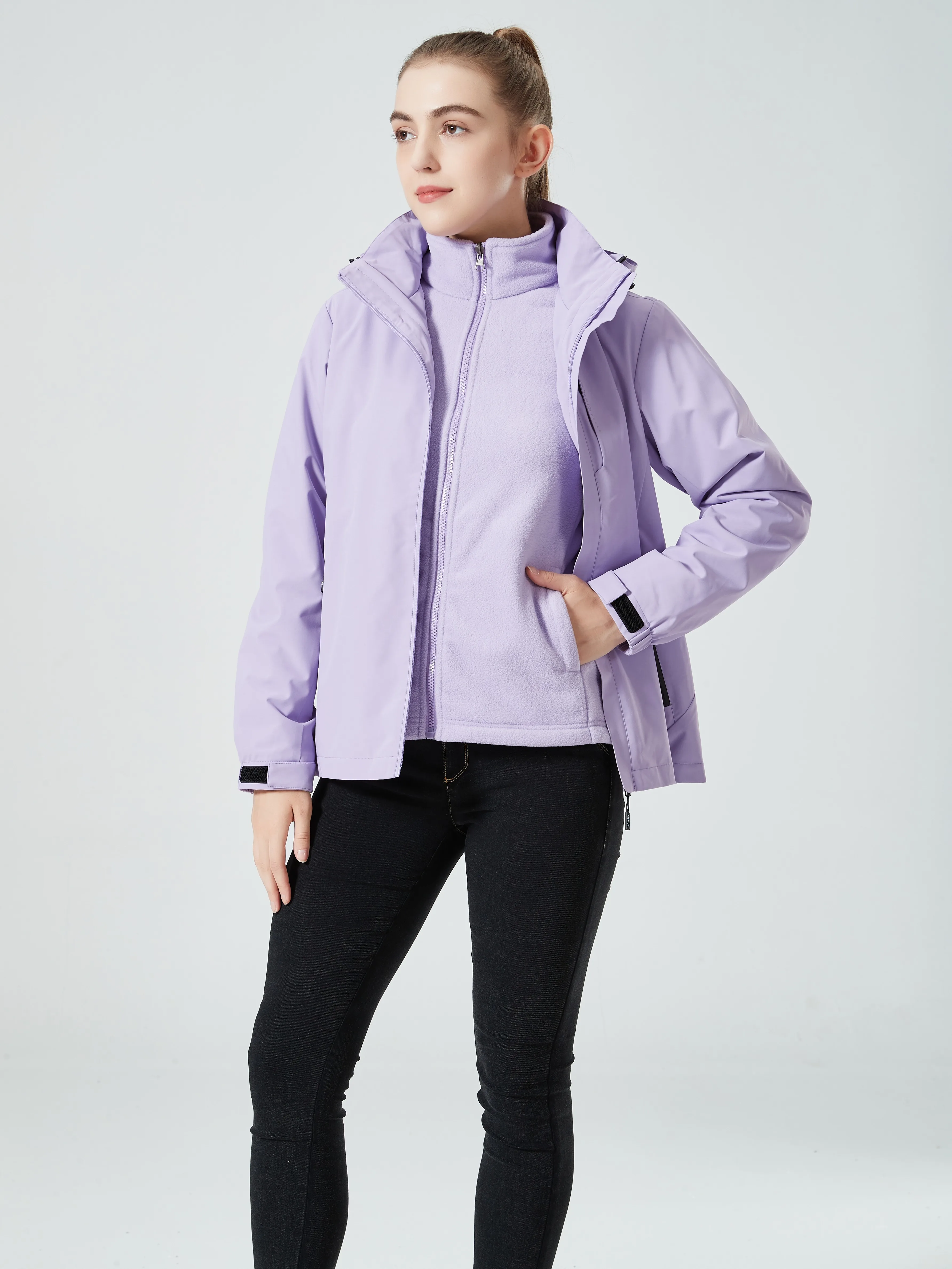 

3-in-1 Outdoor Jackets, Thermal Waterproof Outer Hardshell & Innner Fleece Jacket, Women's Outdoor Wear