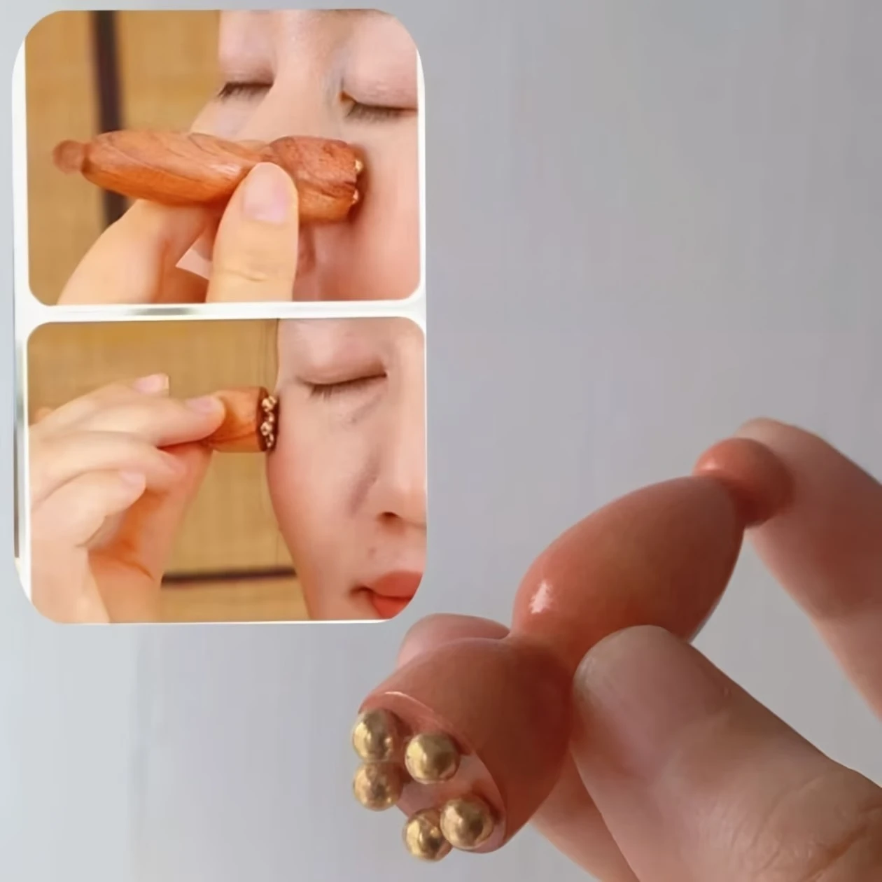 Portable Facial Massager Set - Brass Lotus & Beech Wood Acupressure Tool for Eye Scraping, Facial Lifting & Sinus Relief