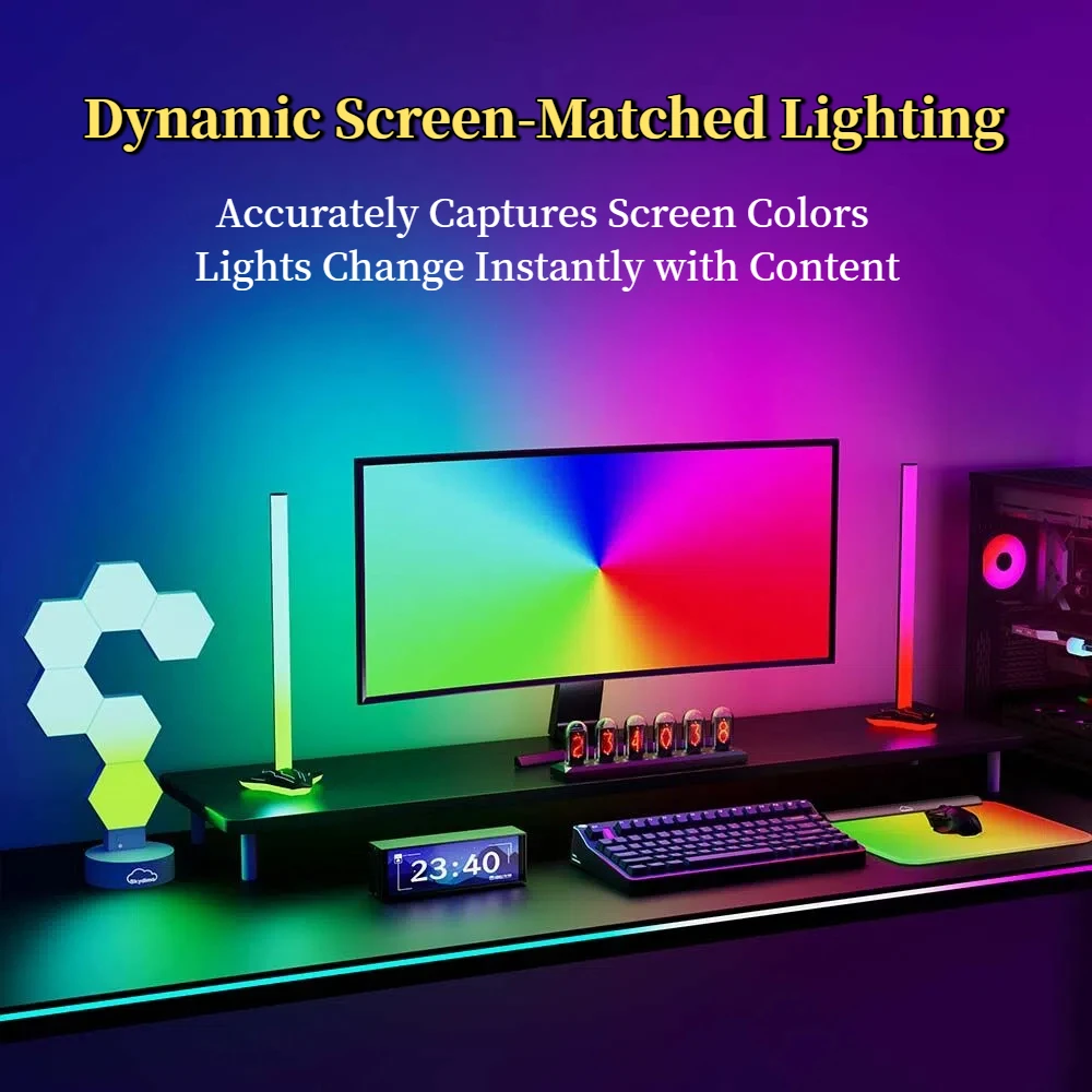 Upgrade RGB PC Backlight for 24-34 Inch Monitor, Led Light with Real-Time Sync, Music Reactive Mode, Christmas Gift for Gamers