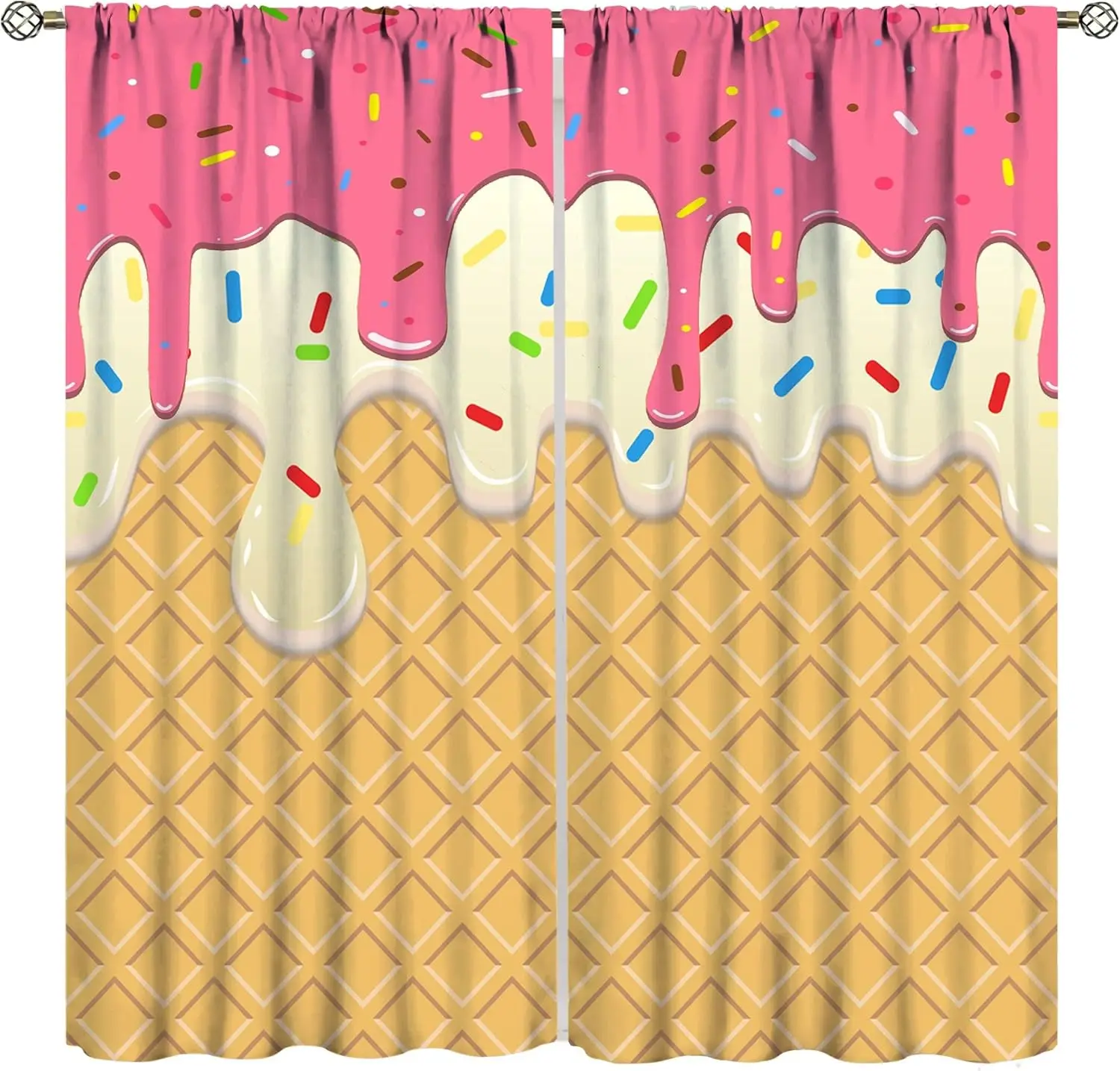 Ice Cream Curtains,Pink Cartoon Ice Cream Candy Dessert Home Decor Drape for Bedroom Living Room Kitchen Window Treatment