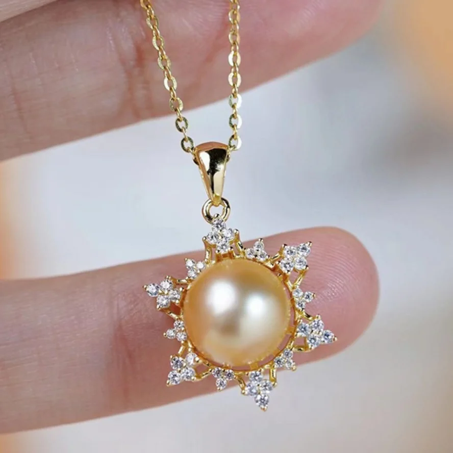 

18" Natural Gold Pearl Necklace Pendant For Women Jewelry