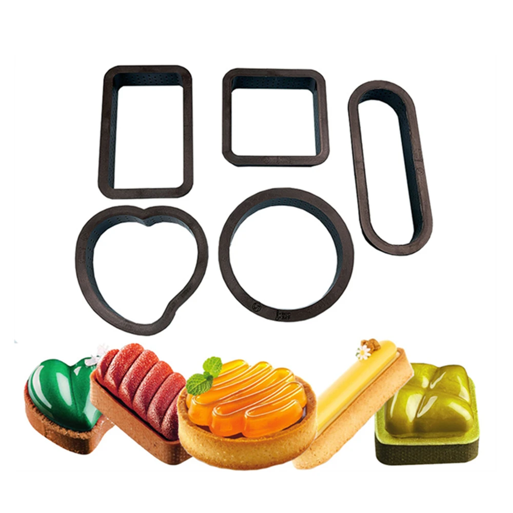 6/8pack Tart Ring Round Rectangle Perforated Cake Mold DIY Heat-Resistant Mousse Circle Ring French Dessert for Christmas Party