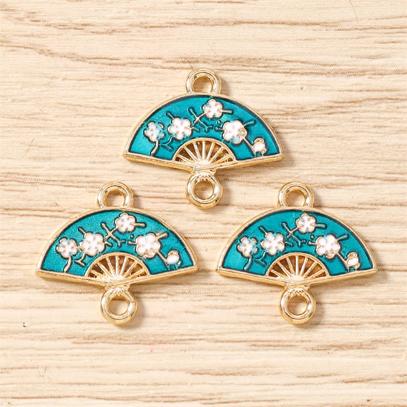 10 Stück 16 x 14 mm niedliche bunte Emaille-Blumen-Fächer-Charms-Anschlüsse für Schmuckherstellung, Halsketten, Armbänder, DIY-Bastelzubehör – Detail 10