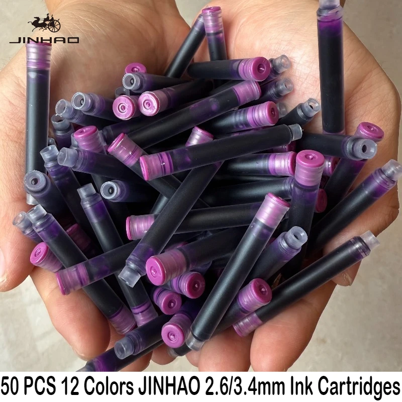 50/12 PCS JINHAO 12 Colors 2.6mm/3.4mm Fountain Pen Ink Cartridges For Majohn Hongdian Stationery School Office Supplies