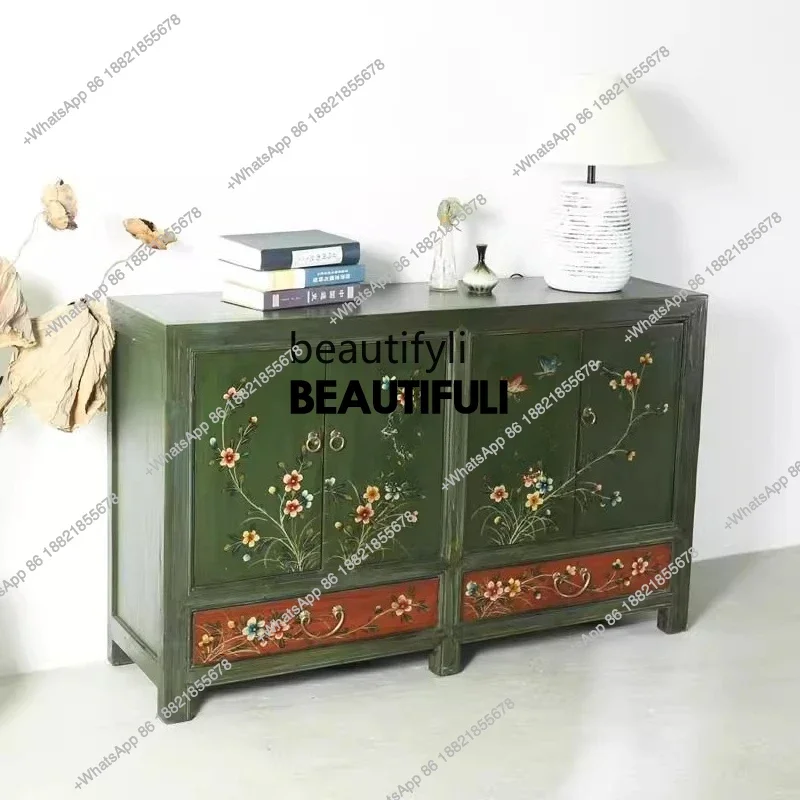ss8350 Chinese-style painted dining side, antique decorative cabinets, retro and old porch cabinets, Ming and Qing hand-painted