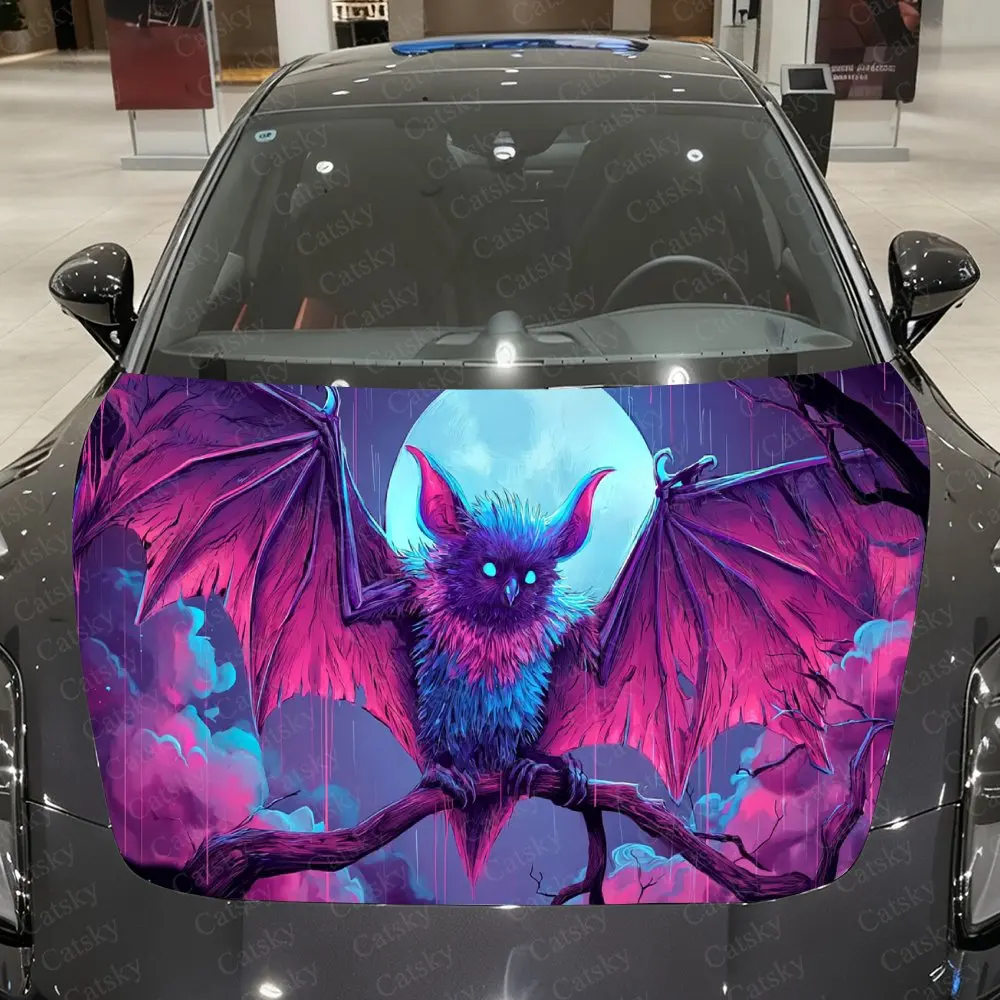

Fantasy Colorful Cute Bat Car Vinyl Wrap, PVC Waterproof Car Hood Sticker, Self-Adhesive Scratch-Resistant Stickers